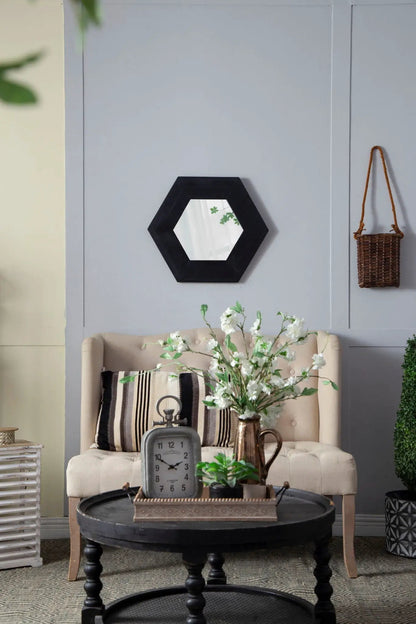 Hexagon mirror with black frame, Unique Piece Furniture accent mirror for living room on Tampa Home & Garden Store