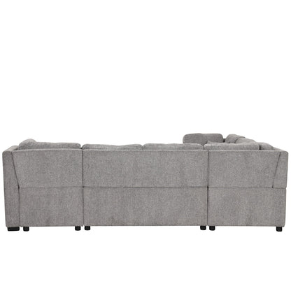 U-shaped sleeper sectional sofa by HouseOfZazla in gray fabric with storage chaise on Tampa Home & Garden Store