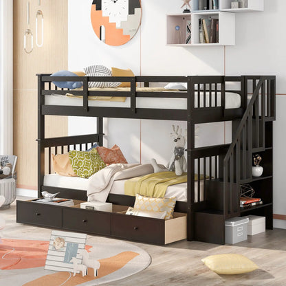 Stairway Bunk Bed with Storage and Guard Rail
