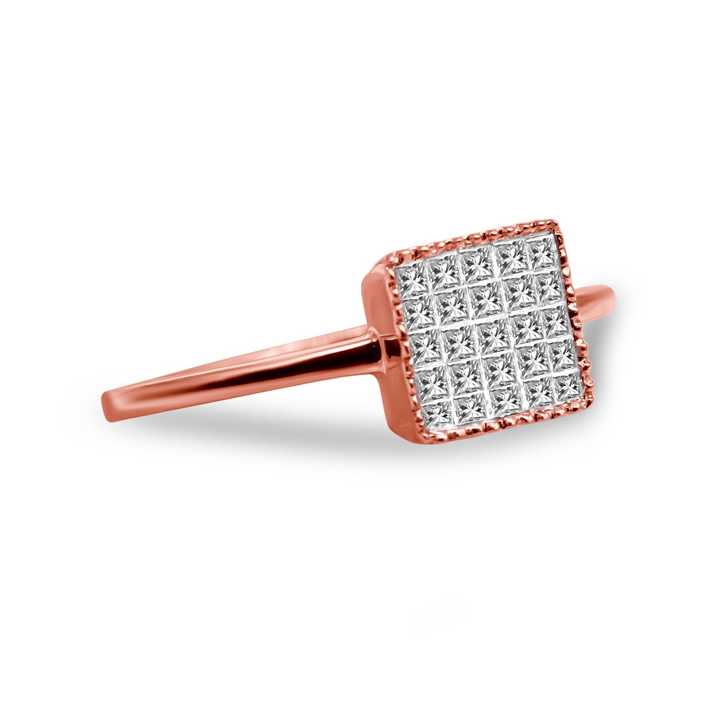 Ring in 10K rose gold from Bids.com with princess-cut diamonds grid in invisible setting on Tampa Home & Garden Store