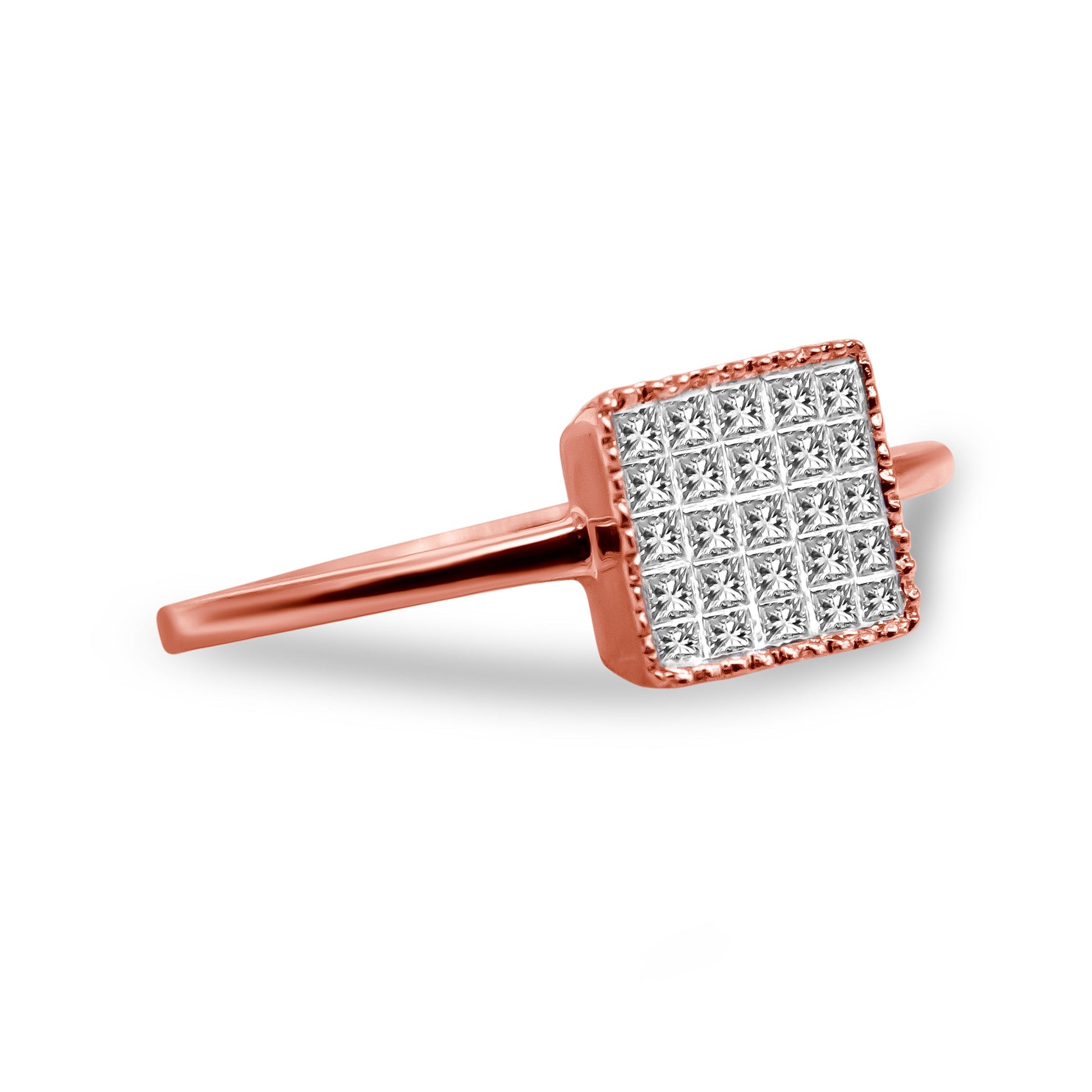 Ring in 10K rose gold from Bids.com with princess-cut diamonds grid in invisible setting on Tampa Home & Garden Store