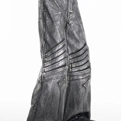 Design Dark Knight Wide-leg Pants FLIPSTYLEZLLC, black leather-look with ribbed knee panels on Tampa Home & Garden Store