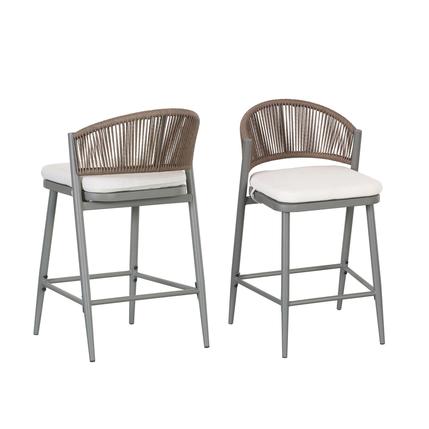 Outdoor 26in counter height metalframe stool set with scalloped back and waterproof cushions (2) on Tampa Home & Garden Store