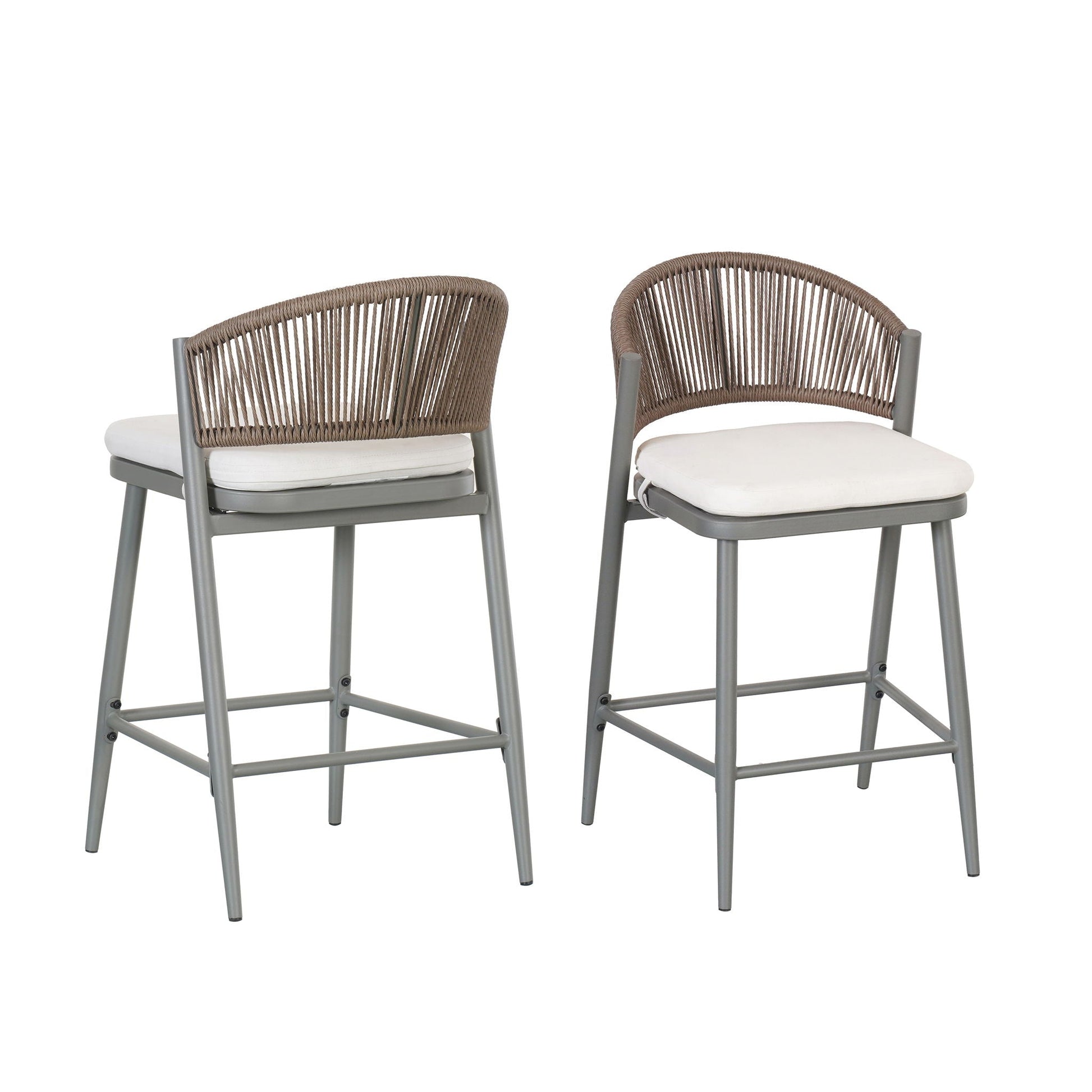Outdoor 26in counter height metalframe stool set with scalloped back and waterproof cushions (2) on Tampa Home & Garden Store