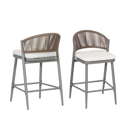 Outdoor 26in counter height metalframe stool set with scalloped back and waterproof cushions (2) on Tampa Home & Garden Store