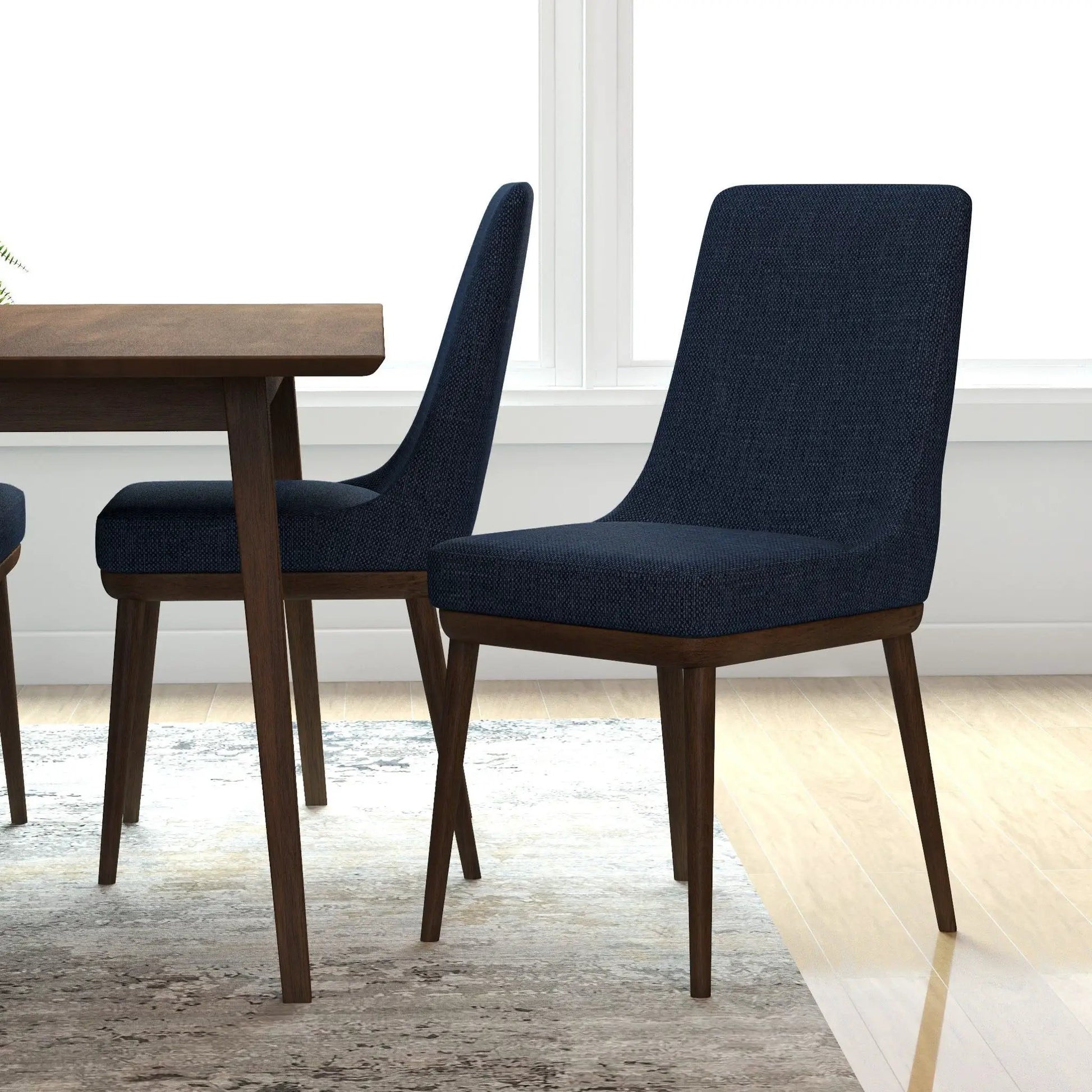 Kate mid-century modern dining chairs set 2 by Unique Piece Furniture navy fabric with wood legs on Tampa Home & Garden Store