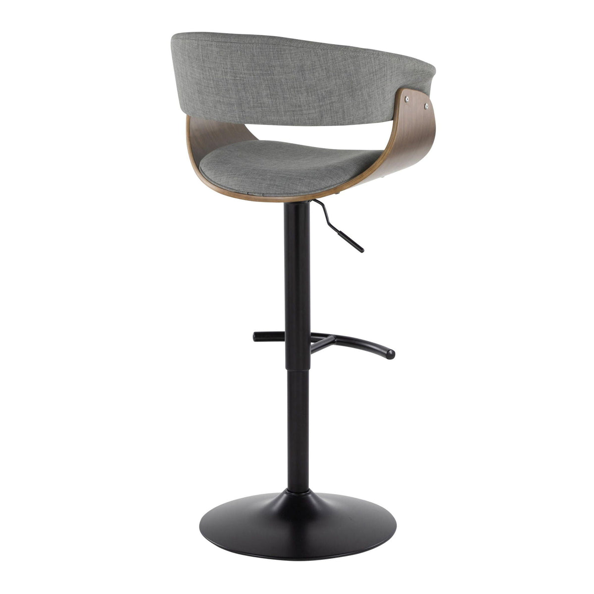 Mid Century Modern adjustable gray barstool with swivel and curved wood sides on Tampa Home & Garden Store