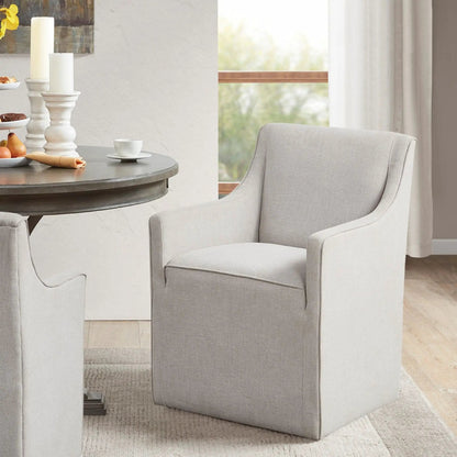 Pair of traditional skirted dining arm chairs in light gray fabric by Unique Piece Furniture on Tampa Home & Garden Store