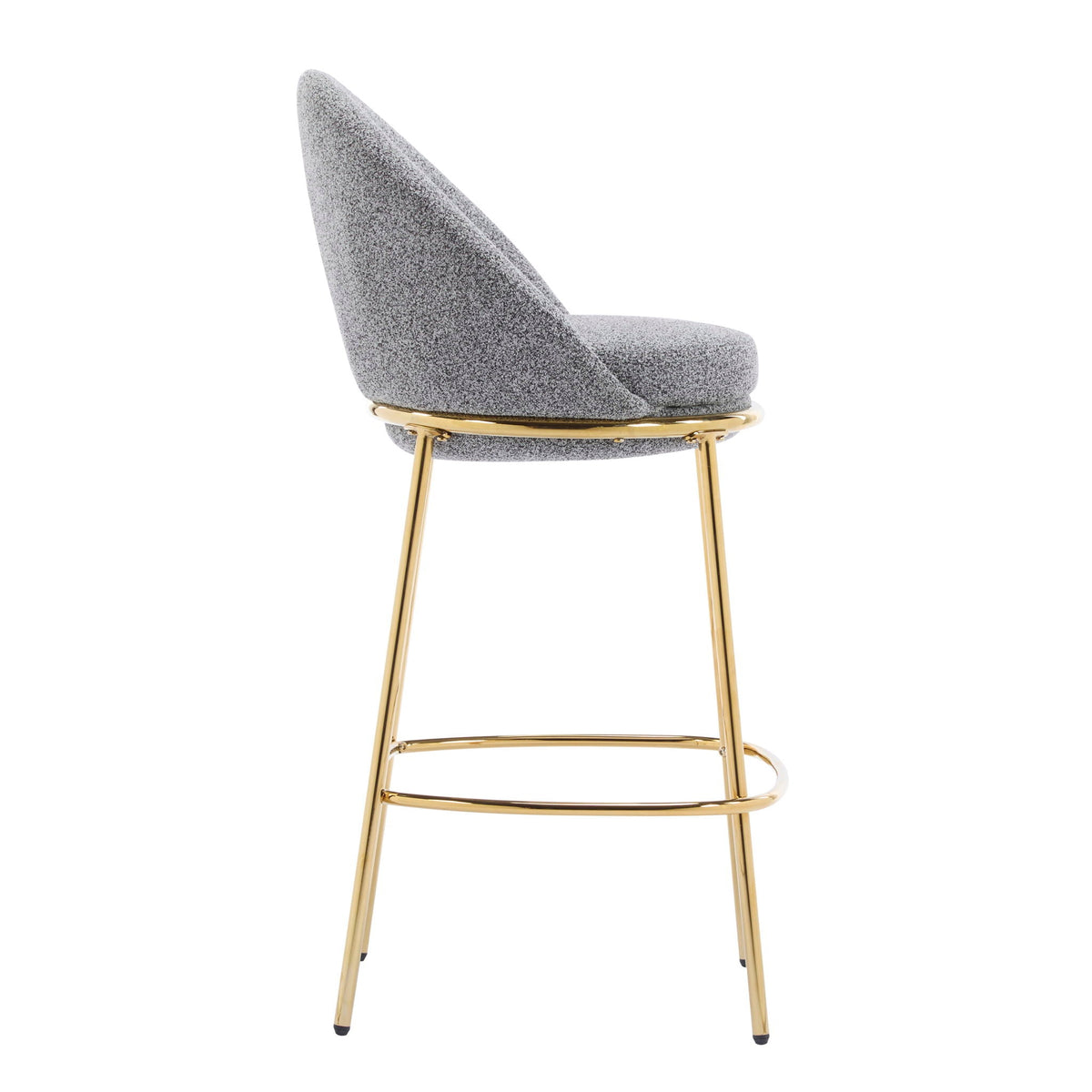 Celano upholstered barstool set of 2 in gray tweed fabric with a gold metal base on Tampa Home & Garden Store