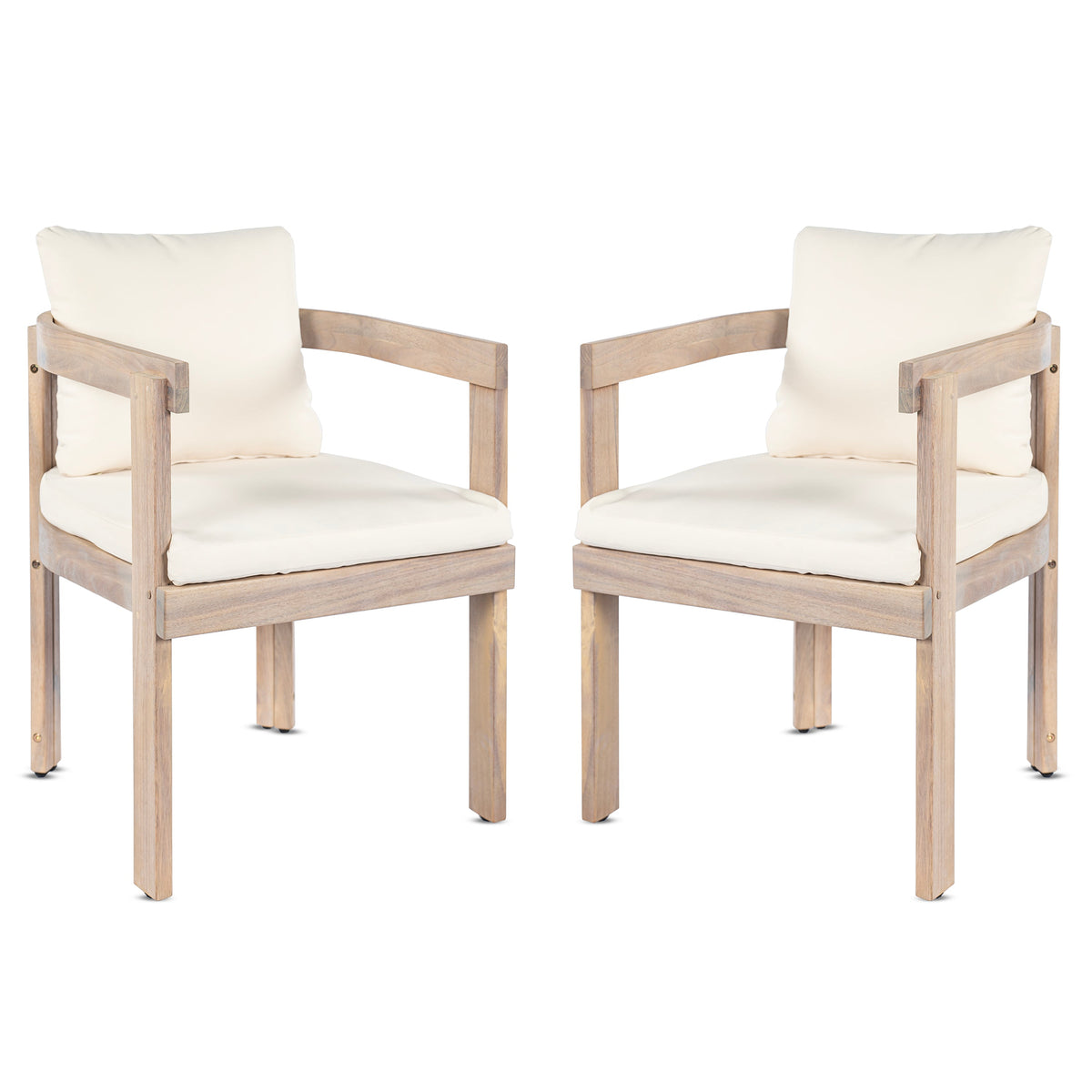 Acacia Wood Dining Chairs set of 2 with cream cushions, natural finish, armchairs on Tampa Home & Garden Store