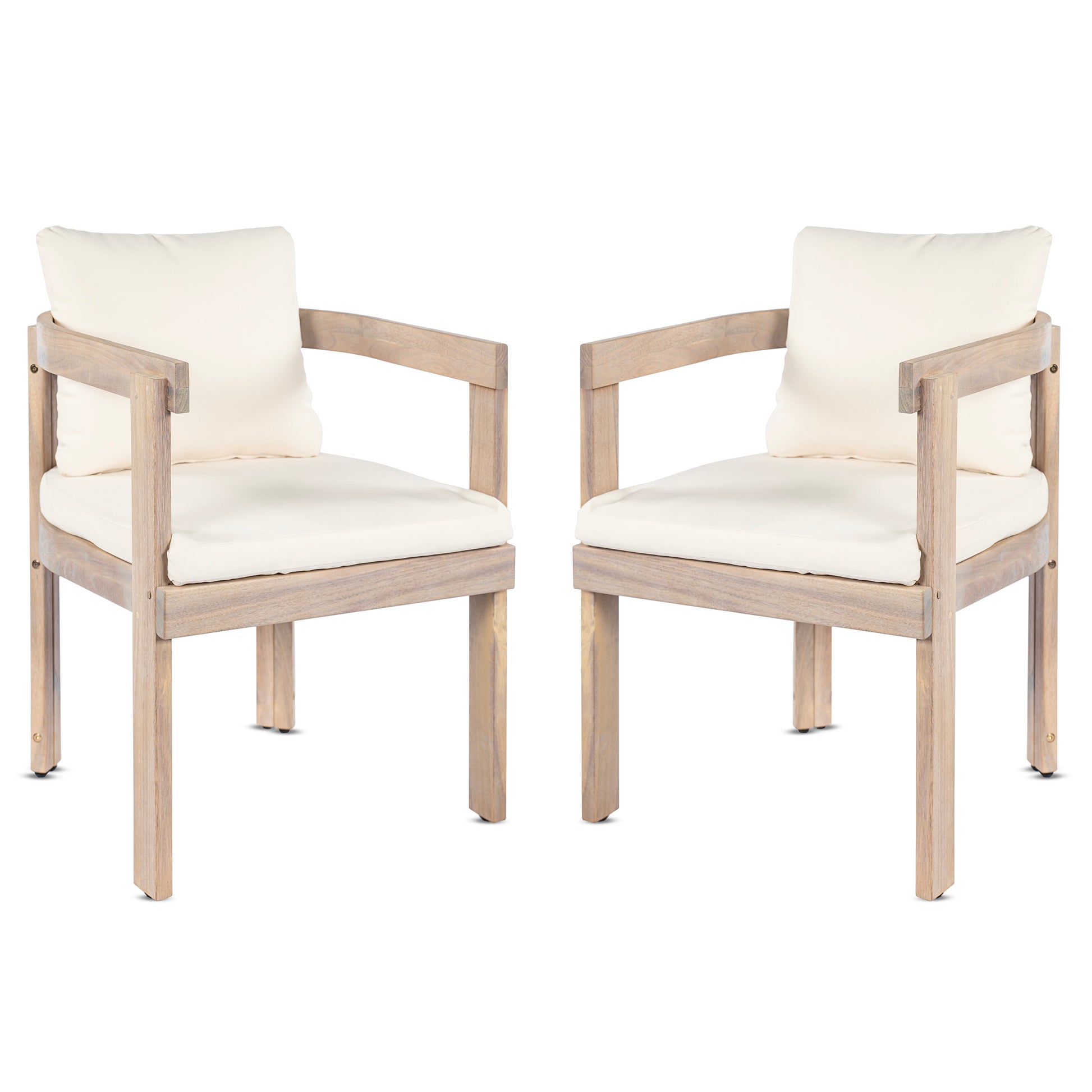 Acacia Wood Dining Chairs set of 2 with cream cushions, natural finish, armchairs on Tampa Home & Garden Store
