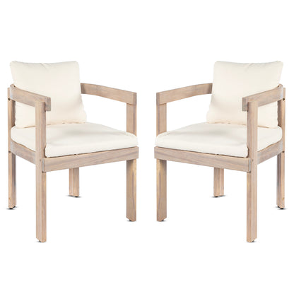 Acacia Wood Dining Chairs set of 2 with cream cushions, natural finish, armchairs on Tampa Home & Garden Store