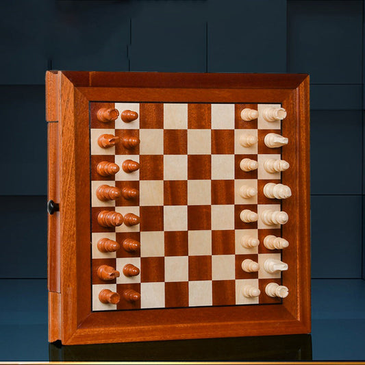 Ensemble de jeu d'échecs magnétique en bois massif avec échiquier à tiroirs et placage assemblé