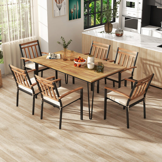 63 Inch Rectangular Outdoor Dining Table for 6 People with Acacia Wood Tabletop and Umbrella Hole-63 inches - Tampa Home & Garden Store