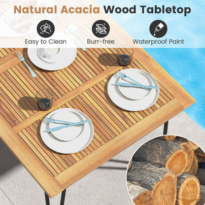 Mesa de comedor rectangular de exterior de 63 pulgadas para 6 personas con tablero de madera de acacia y orificio para sombrilla de 63 pulgadas
