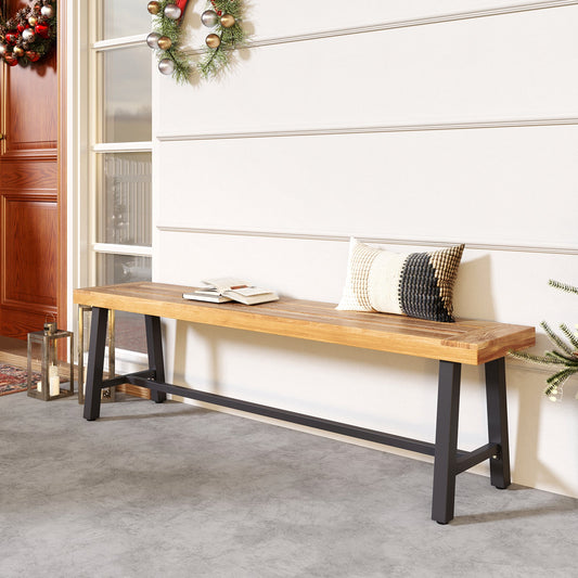 63 Inch 3-Person Acacia Patio Wood Outdoor Backless Bench-Set of 1 - Tampa Home & Garden Store