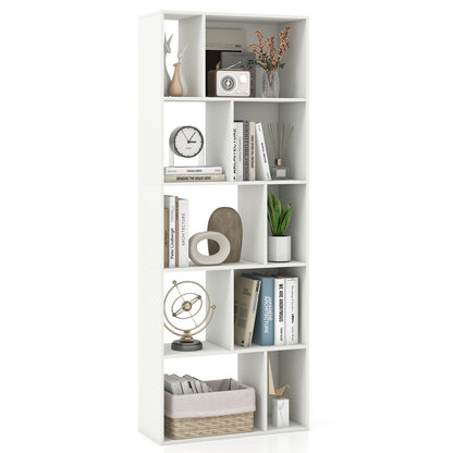 Estantería geométrica de 5 niveles y 10 cubos de 63 pulgadas, estantería alta - Blanca