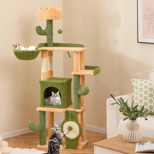 63 Inch Cactus Cat Tree with Sisal Scratching Posts and Board for Indoor Cats - Tampa Home & Garden Store