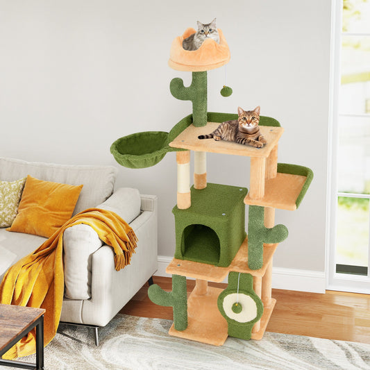 63 Inch Cactus Cat Tree with Sisal Scratching Posts and Board for Indoor Cats - Tampa Home & Garden Store