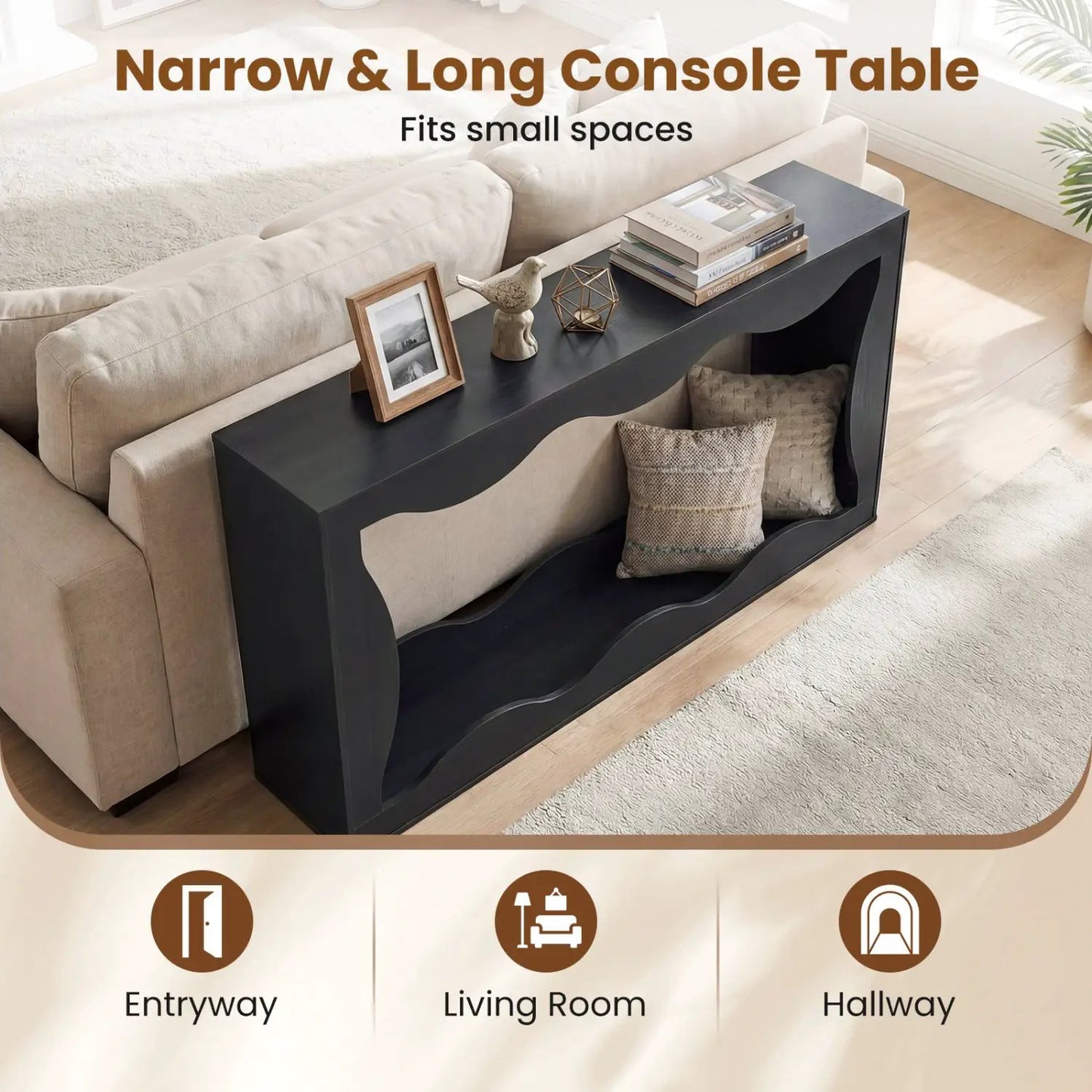 63-Inch Console Table with 2-Tier Storage Shelf