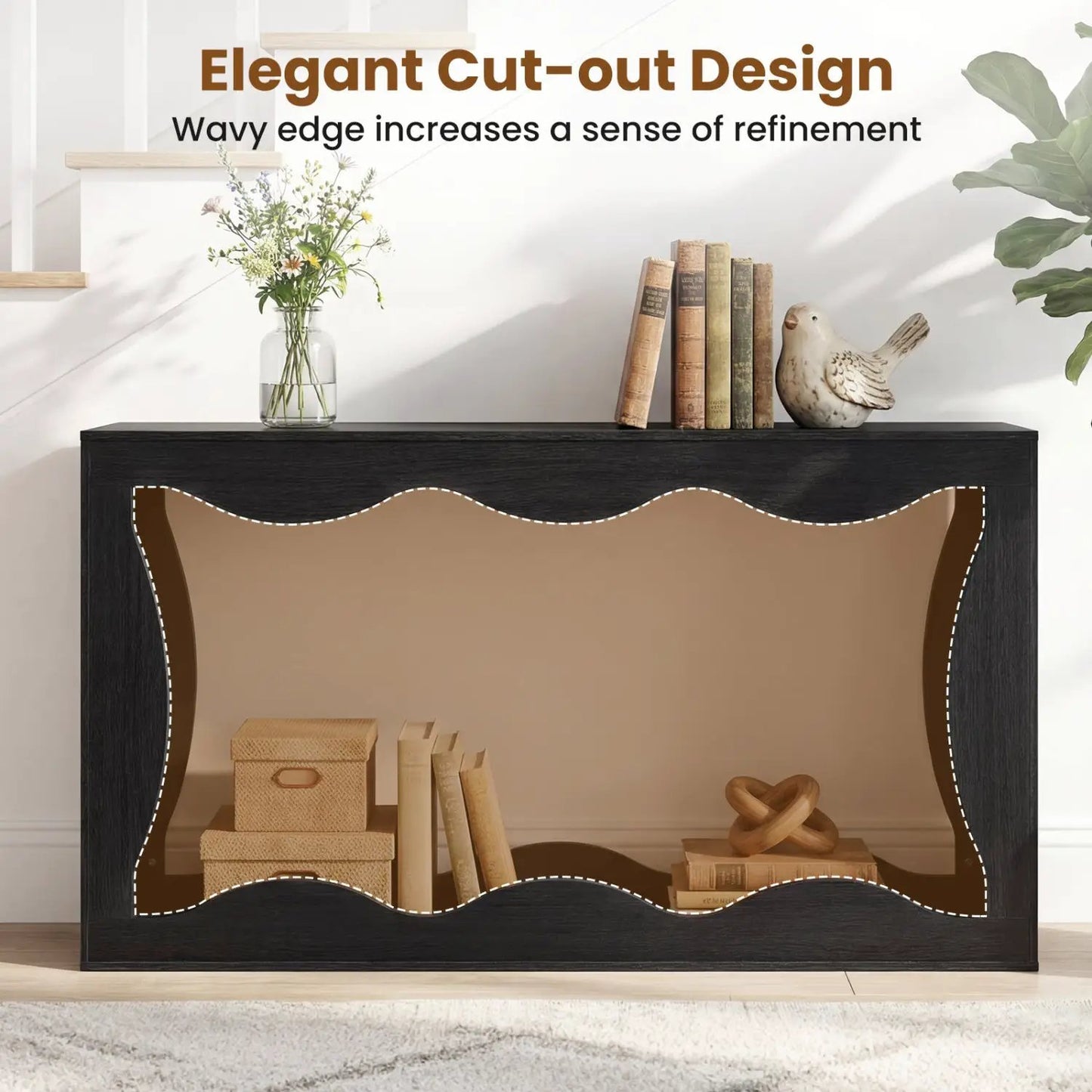 63-Inch Console Table with 2-Tier Storage Shelf