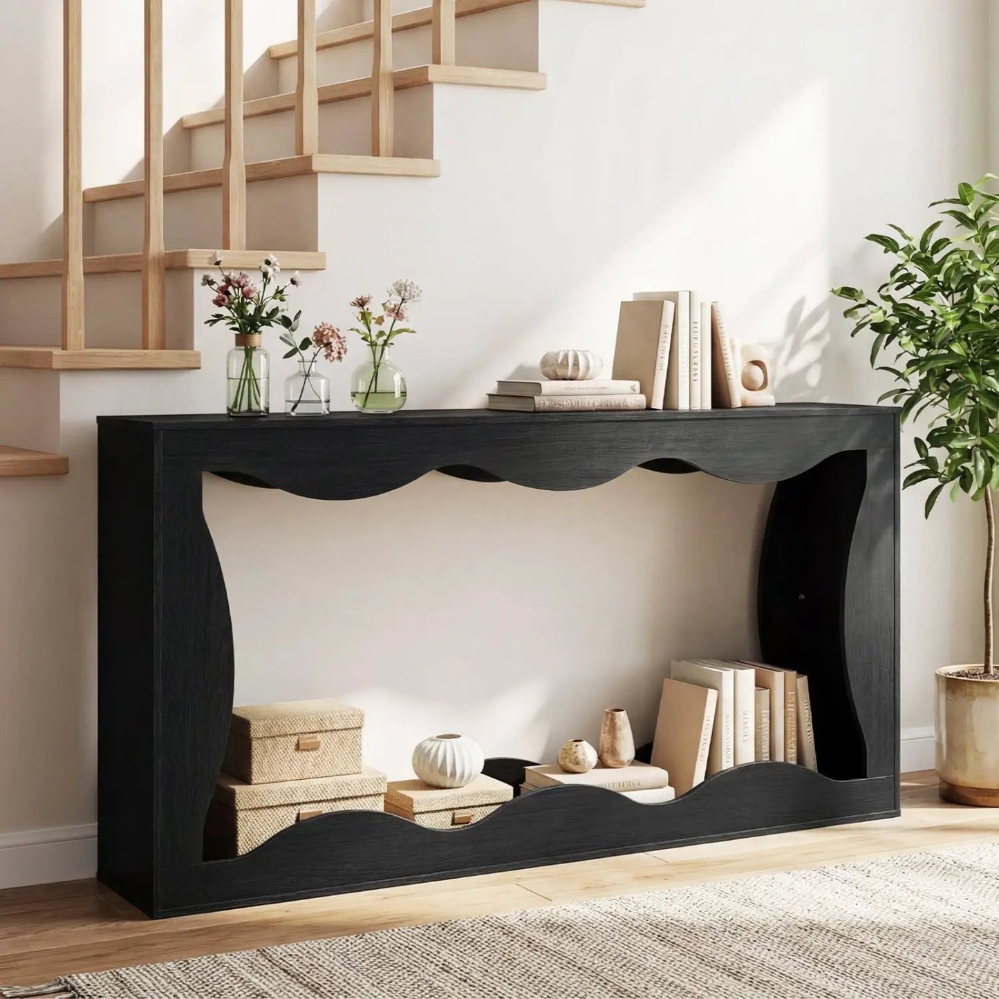 63-Inch Console Table with 2-Tier Storage Shelf