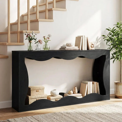63-Inch Console Table with 2-Tier Storage Shelf
