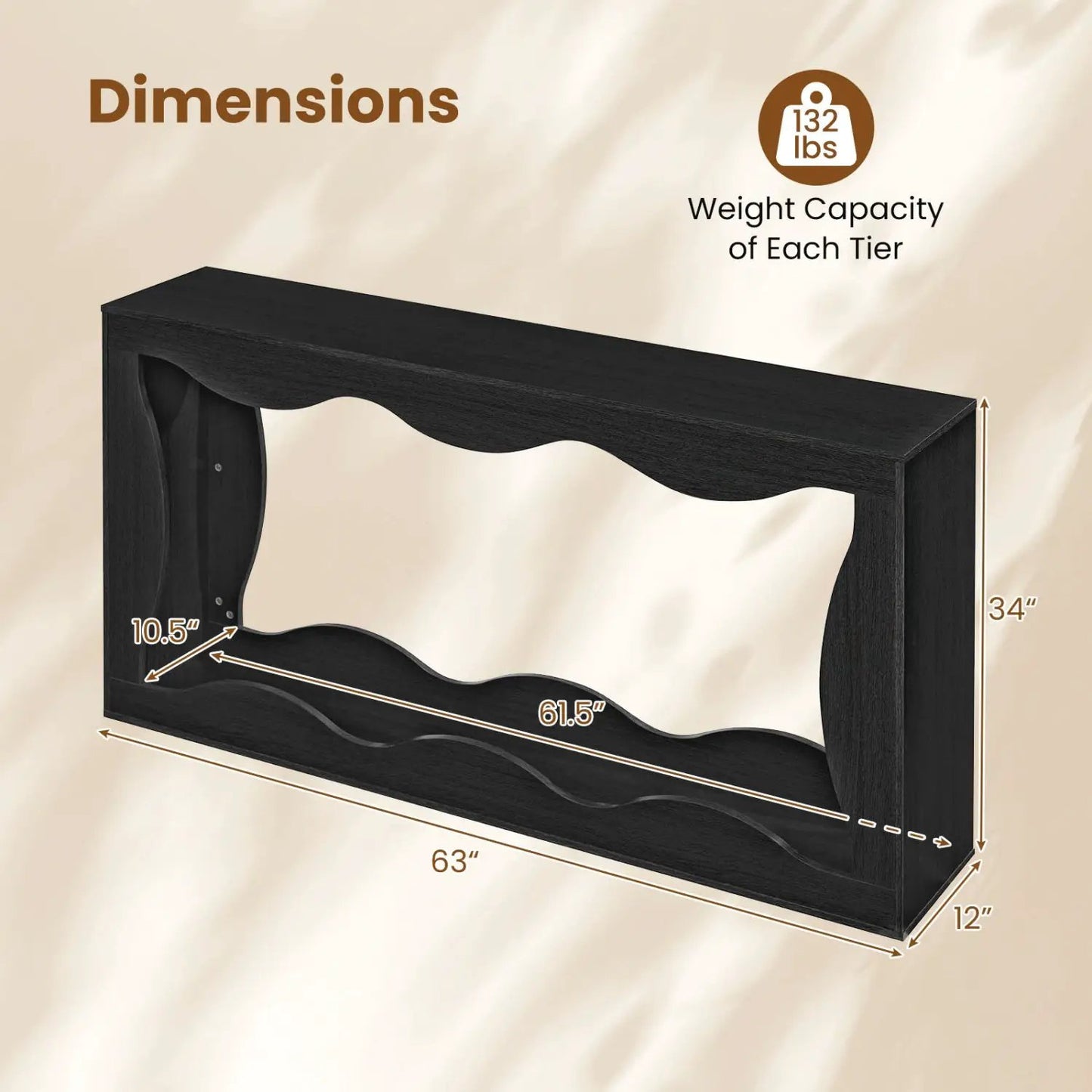 63-Inch Console Table with 2-Tier Storage Shelf