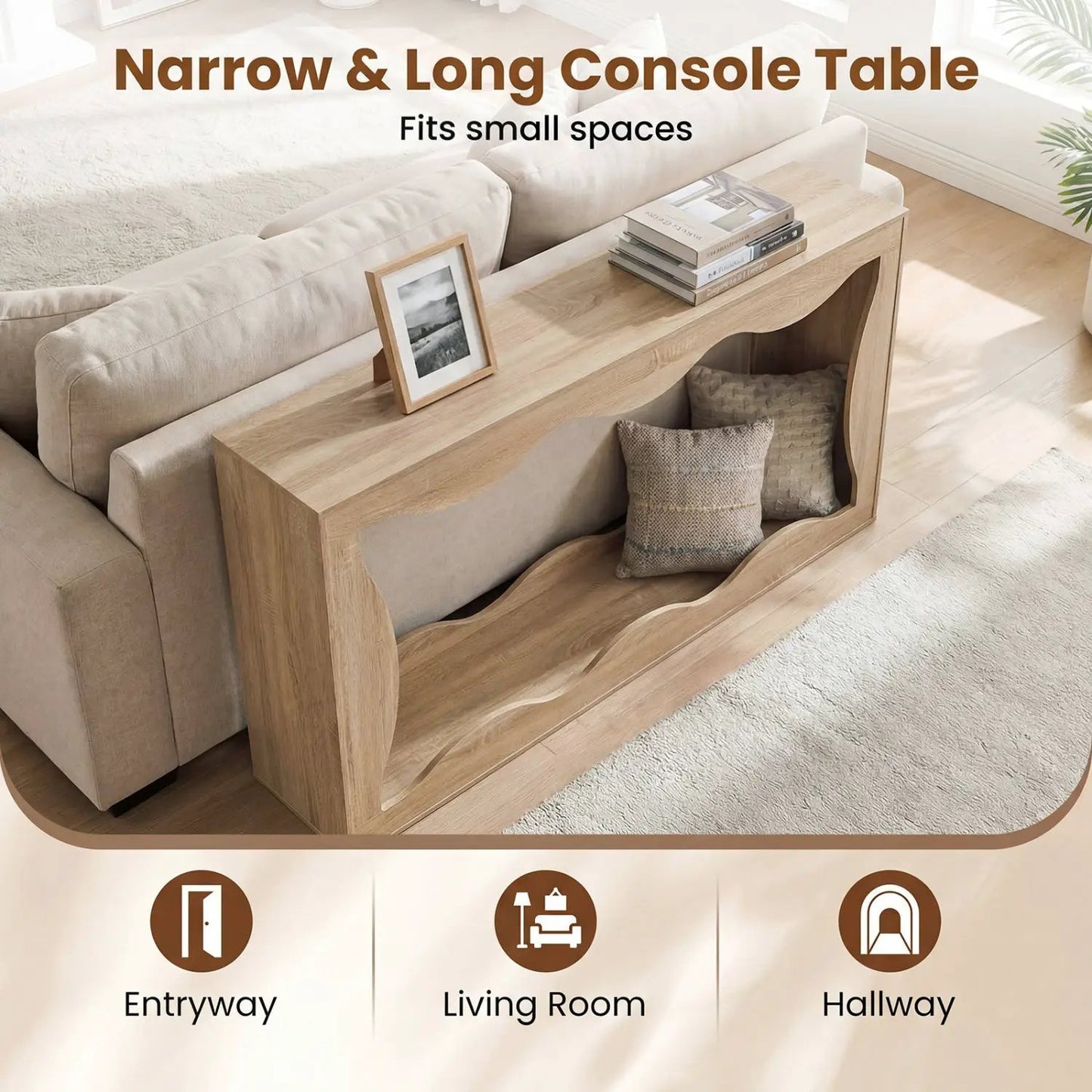 63-Inch Console Table with 2-Tier Storage Shelf