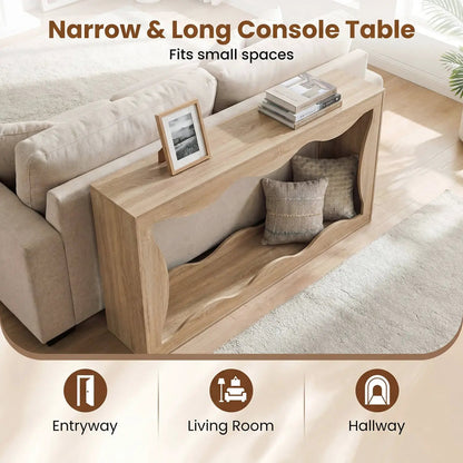 63-Inch Console Table with 2-Tier Storage Shelf