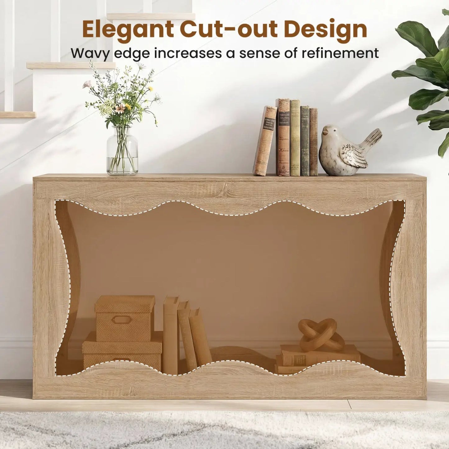 63-Inch Console Table with 2-Tier Storage Shelf