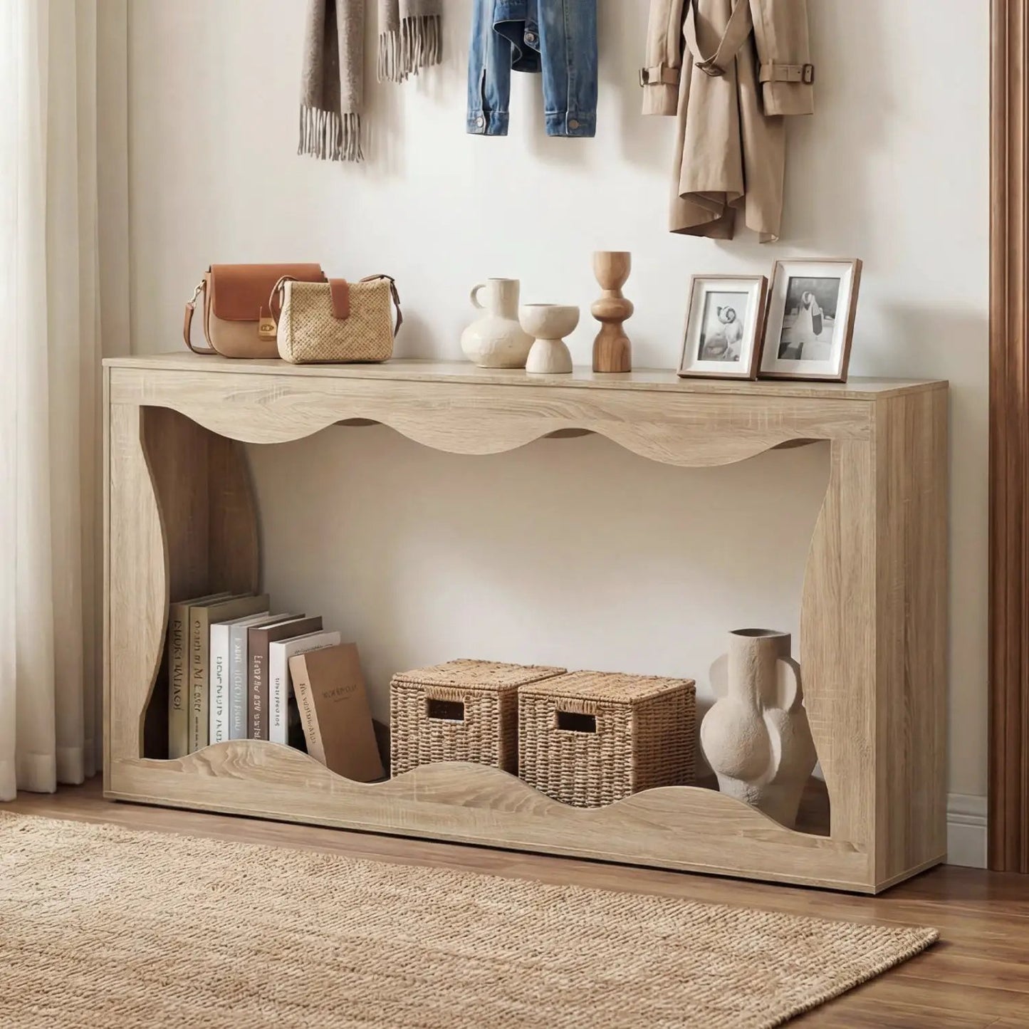 63-Inch Console Table with 2-Tier Storage Shelf