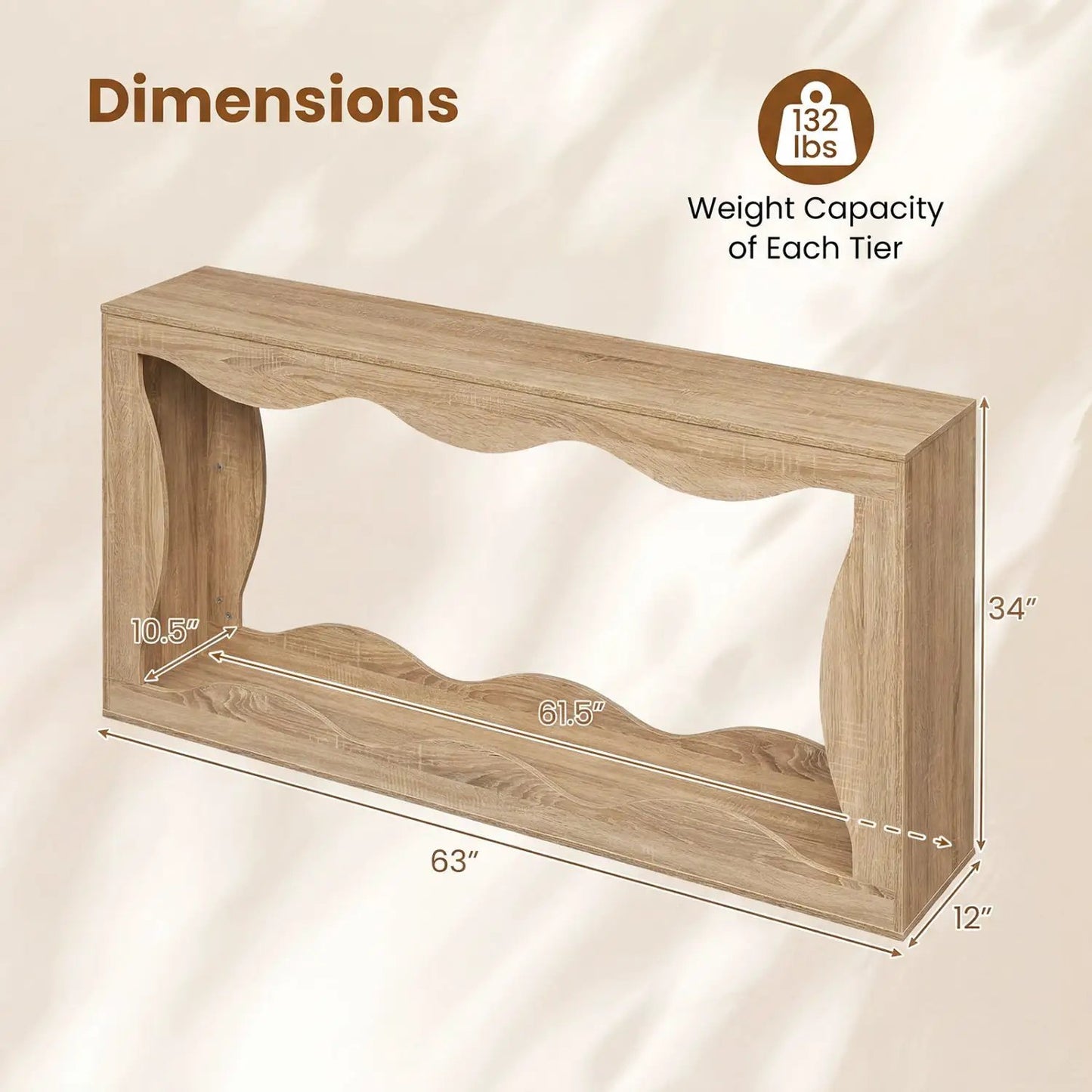 63-Inch Console Table with 2-Tier Storage Shelf