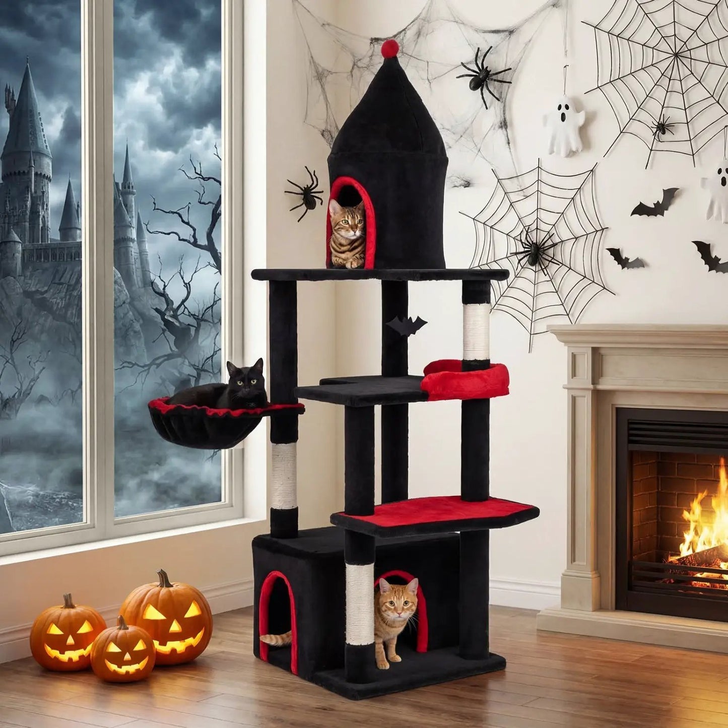 Gothic Cat Tree with Condo and Top Cave 20 Lbs