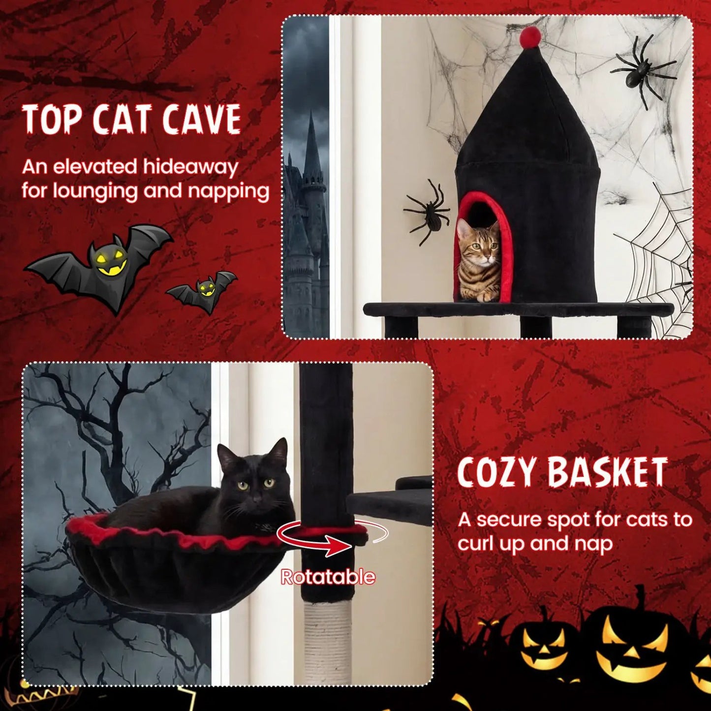 Gothic Cat Tree with Condo and Top Cave 20 Lbs