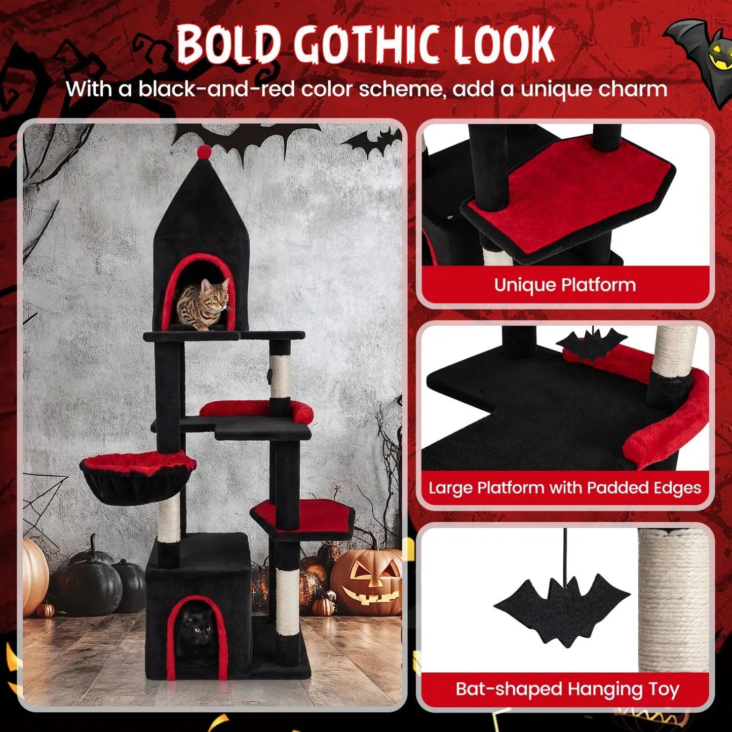 Gothic Cat Tree with Condo and Top Cave 20 Lbs