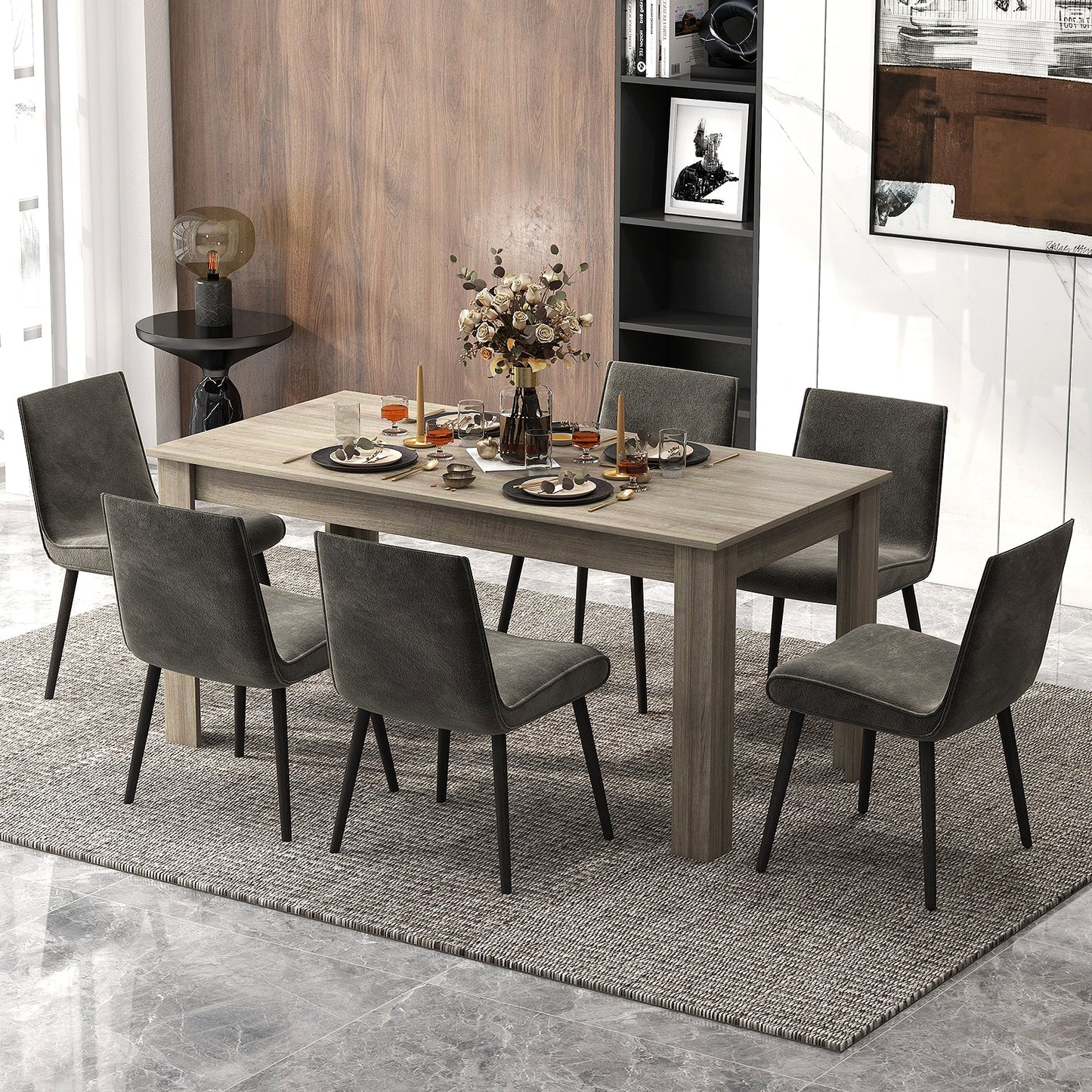 Mesa de comedor/cocina rectangular moderna de 63 pulgadas para 6 personas - Negra
