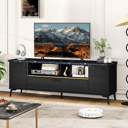 63 Inch TV Stand with Flip Door Cabinet for TVs up to 75 Inch-Black - Tampa Home & Garden Store