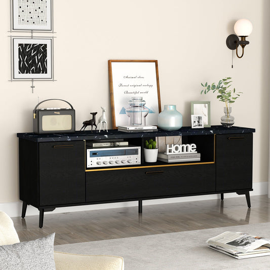 63 Inch TV Stand with Flip Door Cabinet for TVs up to 75 Inch-Black - Tampa Home & Garden Store