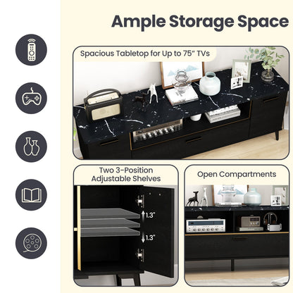 63 Inch TV Stand with Flip Door Cabinet for TVs up to 75 Inch-Black