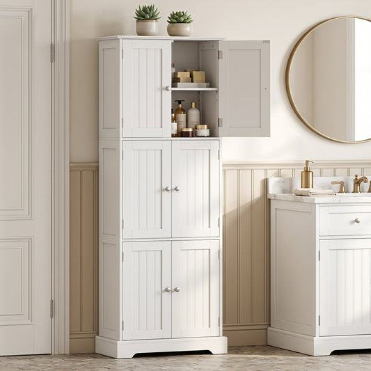 63-Inch Tall White Bathroom Storage Cabinet with 6 doors by DirectDeals, beadboard panel doors on Tampa Home & Garden Store