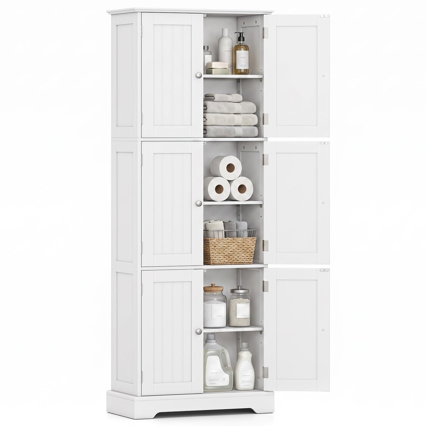 63-Inch tall bathroom storage cabinet with 6 doors, white towels and toiletries DirectDeals on Tampa Home & Garden Store
