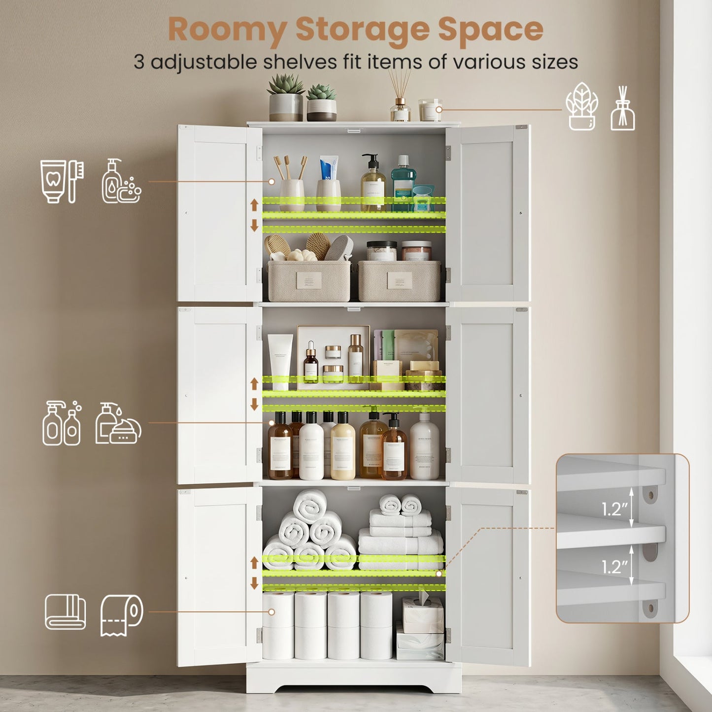 63-Inch bathroom storage cabinet DirectDeals white with 6 doors and adjustable shelves on Tampa Home & Garden Store