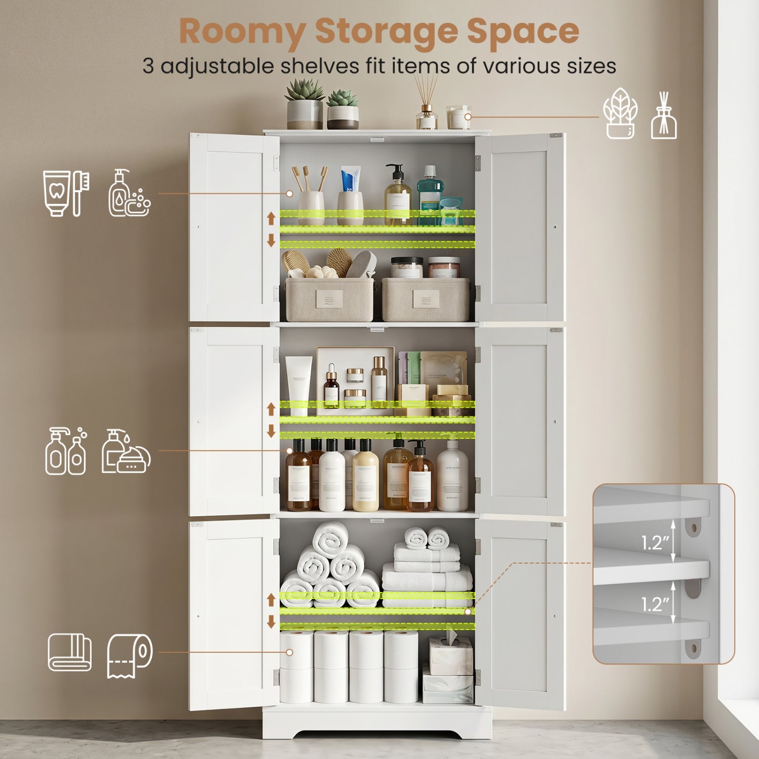 63-Inch bathroom storage cabinet DirectDeals white with 6 doors and adjustable shelves on Tampa Home & Garden Store
