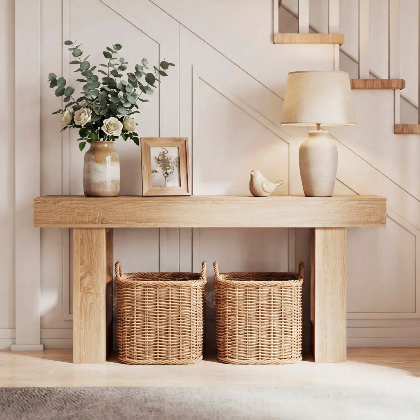 63 Inches Long Console Table Farmhouse Entryway Table with Storage