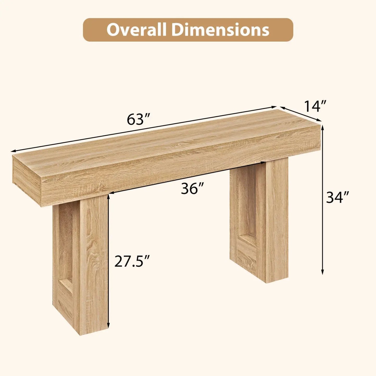 63 Inches Long Console Table Farmhouse Entryway Table with Storage