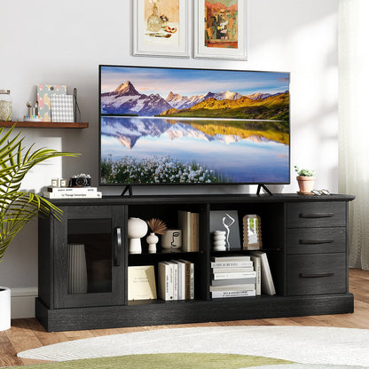 Mesa Consola de TV de 63 Pulgadas con 3 Cajones y 2 Estantes de Vidrio - Negra