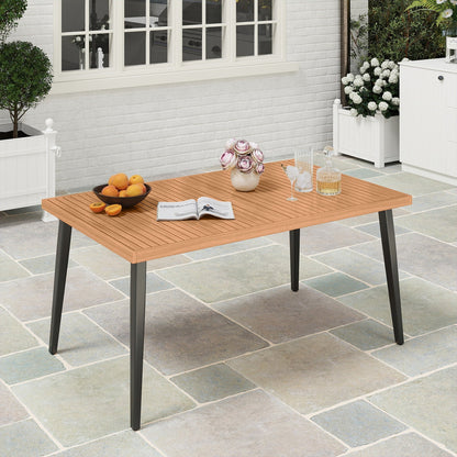 63 Inches Outdoor Indoor Dining Table with 1.97 Inches Umbrella Hole and Metal Legs