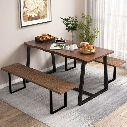63" Large Dining Table with Wavy Edge and Heavy-duty Metal Frame-Coffee - Tampa Home & Garden Store