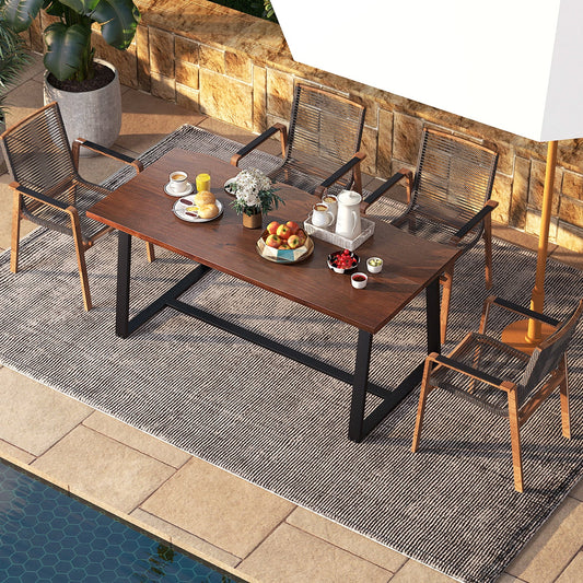 63" Large Dining Table with Wavy Edge and Heavy-duty Metal Frame-Coffee - Tampa Home & Garden Store
